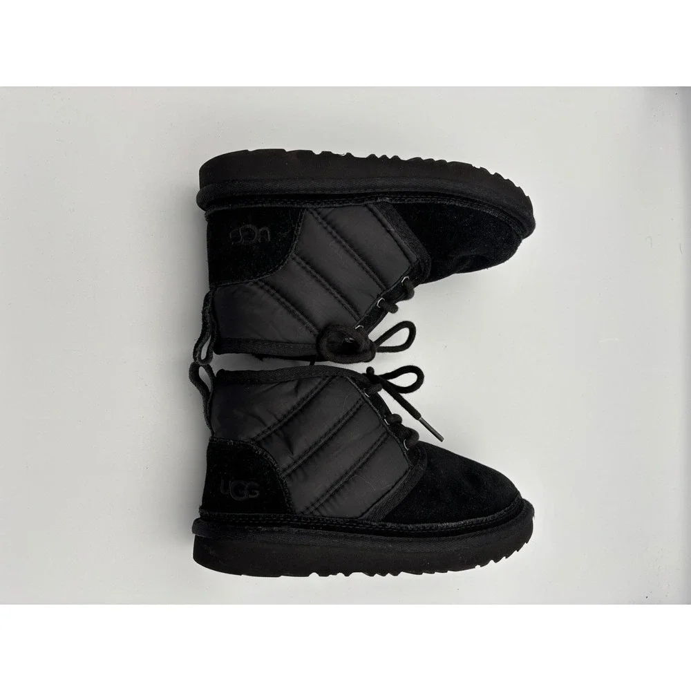 Kids UGG Black Puffer Suede Lace‎ Up Winter Boots Size 2 Toddler